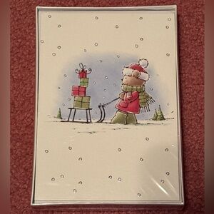 Teddy Bear Pulling Sleigh With Gift Packages Box Of 18 Cards & Envelopes-New